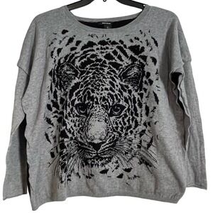 DKNY Jeans Women's Gray Cheetah Print Crew Neck Long Sleeve Sweater Size L